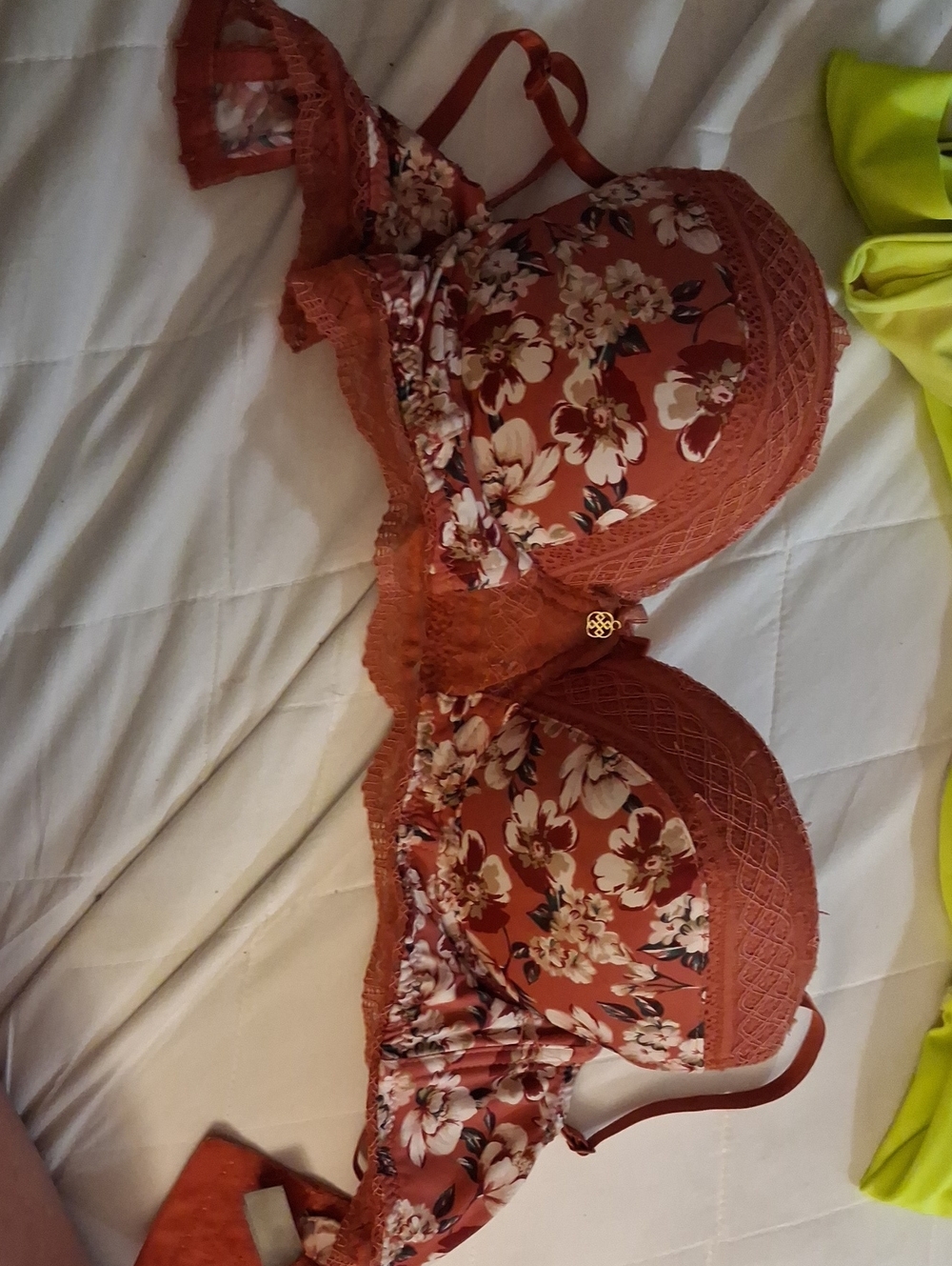 Daisy Fuentes Rust Floral Lace Underwire Bra